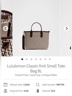 Lululemon Classic Knit Small tote. French Press /Sand Trap /Antique White. NWTs.